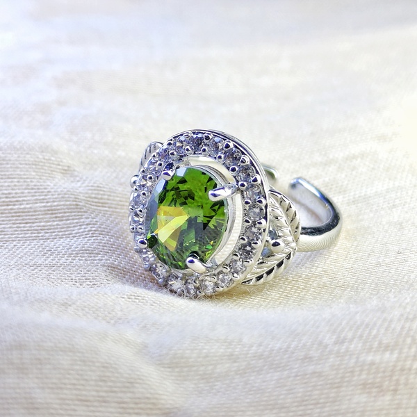 Green Tourmaline American Diamond Ring