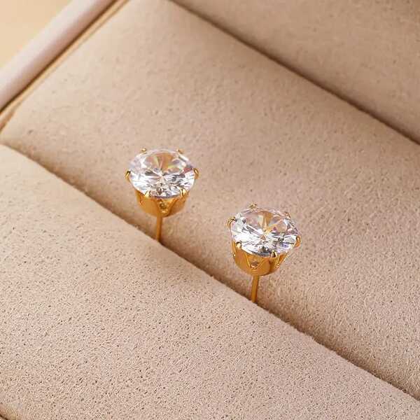 American Diamond One Stone Stud Golden Earring
