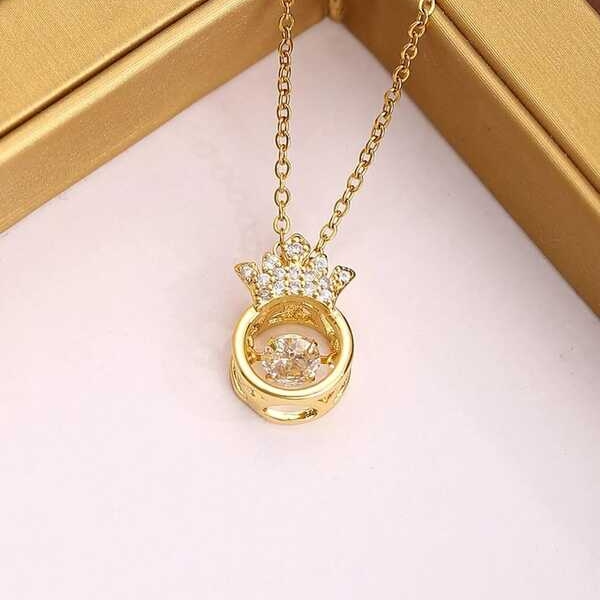 American Diamond Diana Crown Dancing Stone Goldmix Pendant