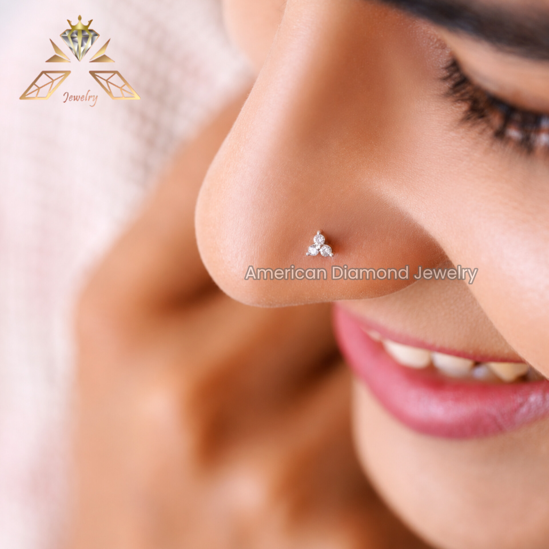 American Diamond Three Stone Nose Pin