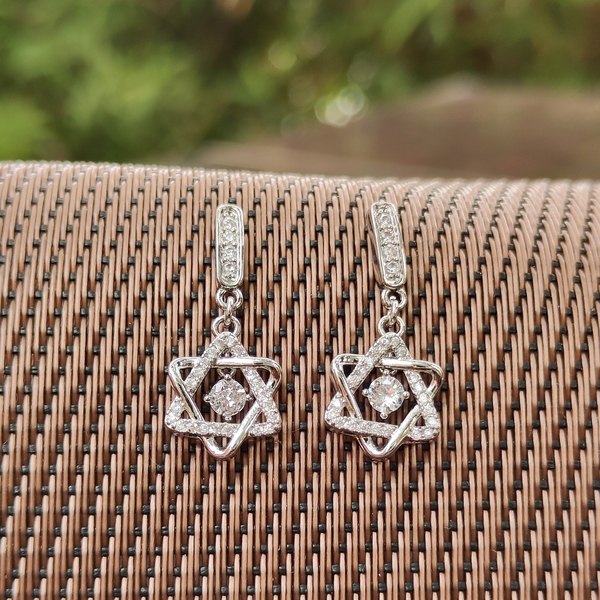 American Diamond Dancing Stone Silver Plating Hexa Earring