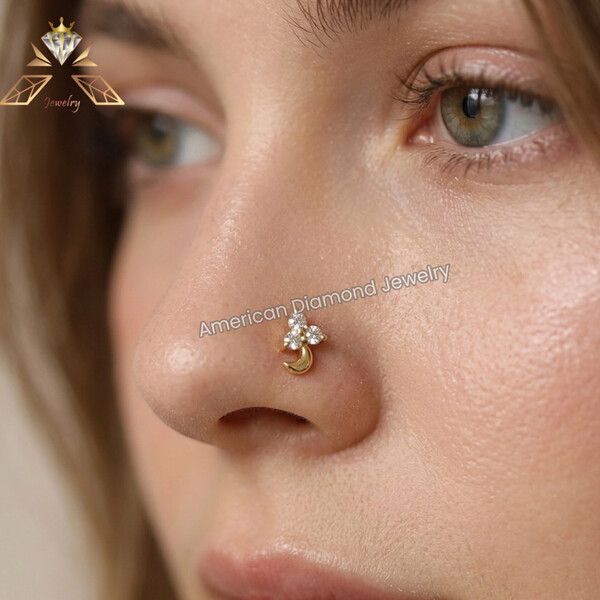 American Diamond 3 Stone Leaf Nosepin