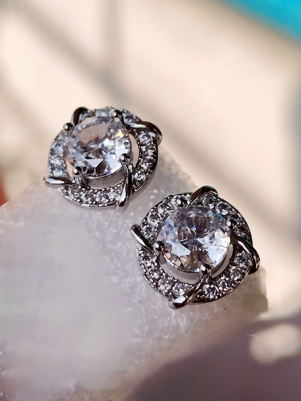American Diamond Round White Stud Earring